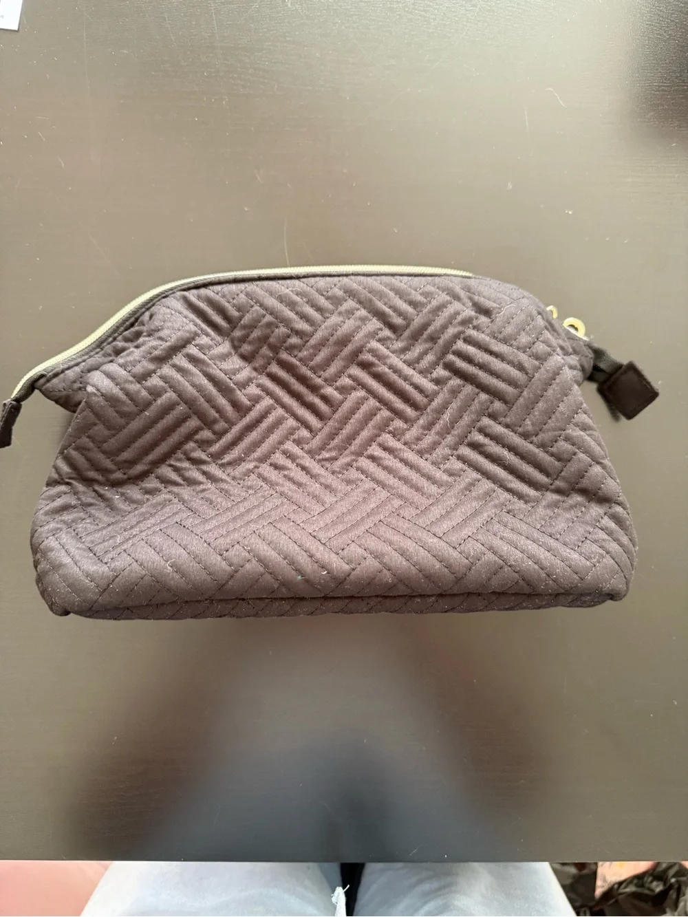 BAGSMART Black quilted herringbone pattern toiletries/makeup bag